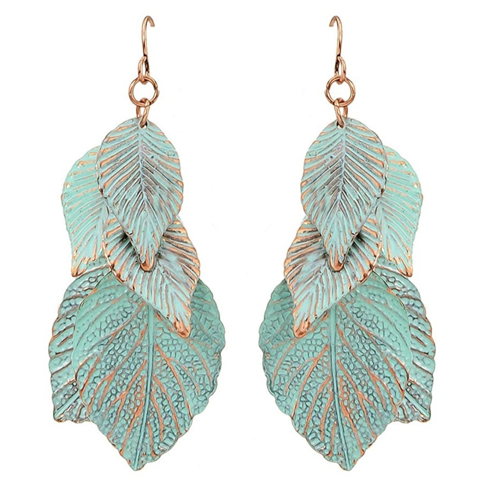 Faux Patina Leaf Drop Earrings NWOT - Picture 6 of 7